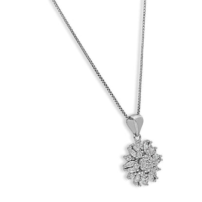 Sterling Silver 925 Flower Shaped Pendant Set (Necklace, Earrings and Ring) - FKJNKLSTSL2277