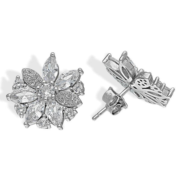 Sterling Silver 925 Flower Shaped Pendant Set (Necklace and Earrings) - FKJNKLSTSL2300