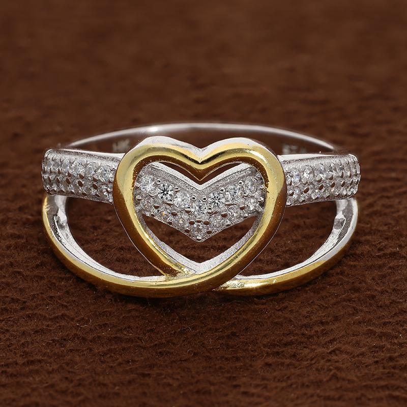 Dual Tone Sterling Silver 925 Heart Shaped Ring - FKJRNSL2993