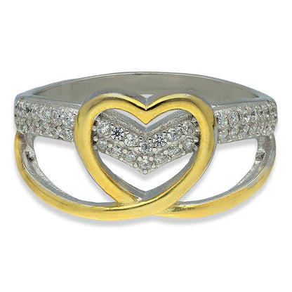 Dual Tone Sterling Silver 925 Heart Shaped Ring - FKJRNSL2993