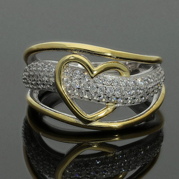 Dual Tone Sterling Silver 925 Heart Shaped Ring - FKJRNSL3003