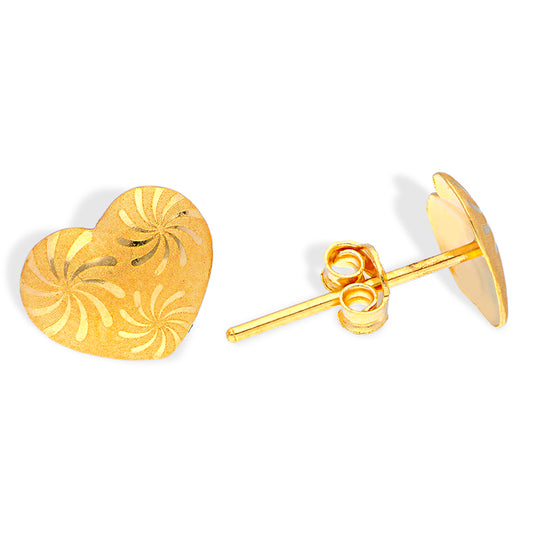 Gold Heart Shaped Stud Earrings 18KT - FKJERN18KU3012