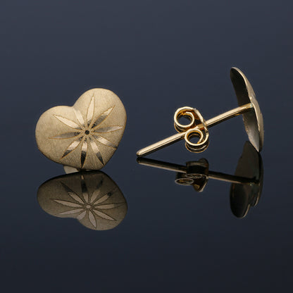 Gold Heart Shaped Stud Earrings 18KT - FKJERN18KU3009