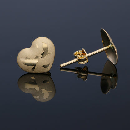 Gold Heart Shaped Stud Earrings 18KT - FKJERN18KU3011