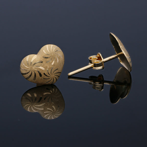 Gold Heart Shaped Stud Earrings 18KT - FKJERN18KU3012