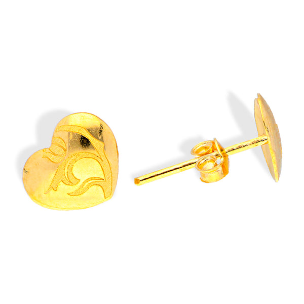 Gold Heart Shaped Stud Earrings 18KT - FKJERN18KU3008