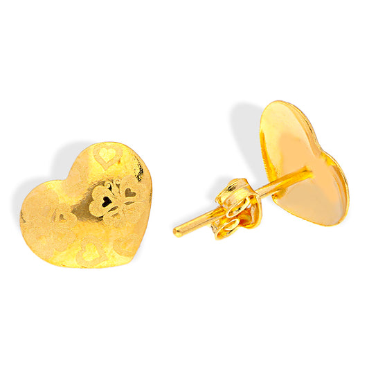 Gold Heart Shaped Stud Earrings 18KT - FKJERN18KU3010