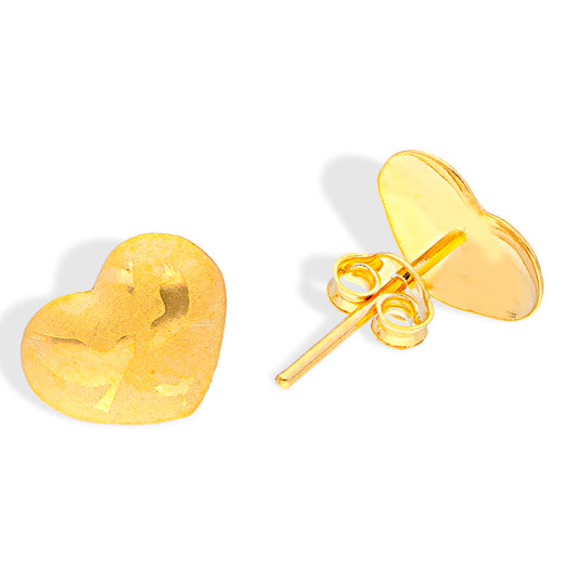 Gold Heart Shaped Stud Earrings 18KT - FKJERN18KU3011