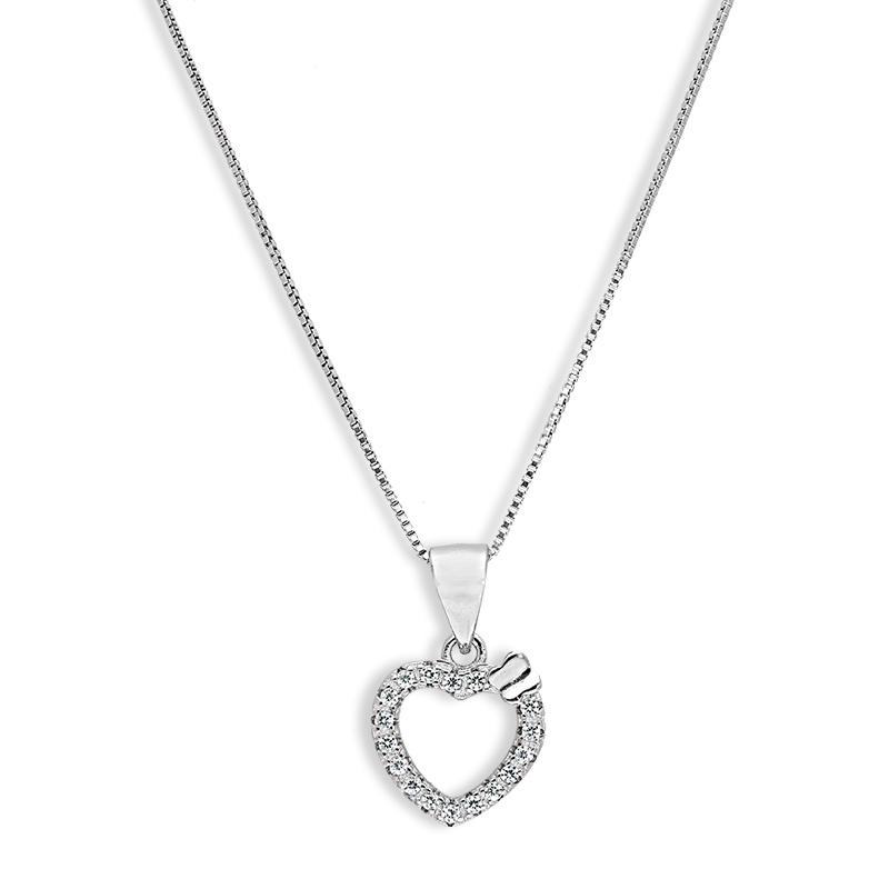 Sterling Silver 925 Heart Pendant Set (Necklace and Earrings) - FKJNKLSTSL2311