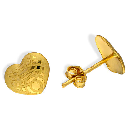 Gold Heart Shaped Stud Earrings 18KT - FKJERN18KU3013
