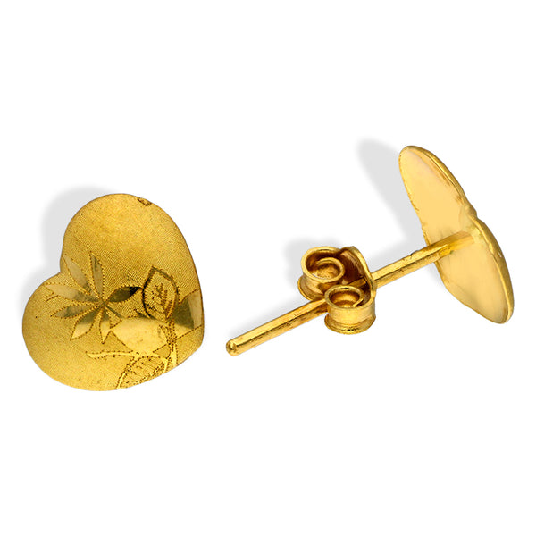 Gold Heart Shaped Stud Earrings 18KT - FKJERN18KU3014
