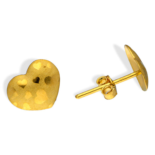 Gold Heart Shaped Stud Earrings 18KT - FKJERN18KU3015