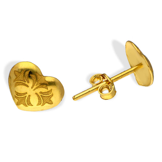 Gold Heart Shaped Stud Earrings 18KT - FKJERN18KU3016