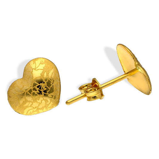 Gold Heart Shaped Stud Earrings 18KT - FKJERN18KU3019