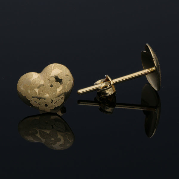 Gold Heart Shaped Stud Earrings 18KT - FKJERN18KU3021