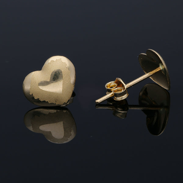 Gold Heart Shaped Stud Earrings 18KT - FKJERN18KU3017