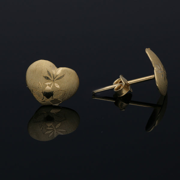 Gold Heart Shaped Stud Earrings 18KT - FKJERN18KU3014
