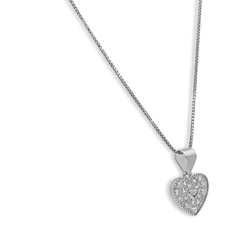 Sterling Silver 925 Heart Pendant Set (Necklace and Earrings) - FKJNKLSTSL2323