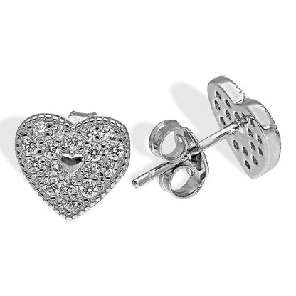 Sterling Silver 925 Heart Pendant Set (Necklace and Earrings) - FKJNKLSTSL2323