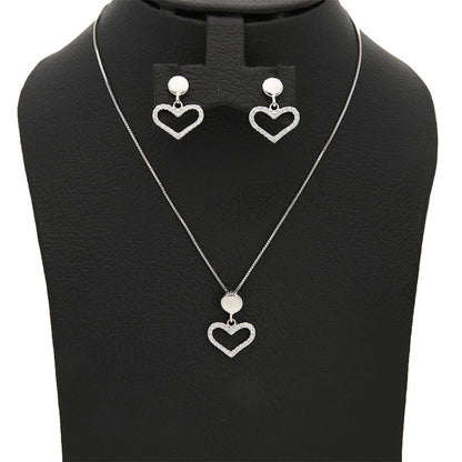 Sterling Silver 925 Heart Pendant Set (Necklace and Earrings) - FKJNKLSTSL2327