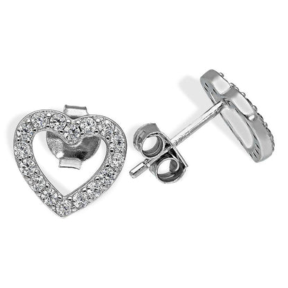Sterling Silver 925 Heart Pendant Set (Necklace and Earrings) - FKJNKLSTSL2319