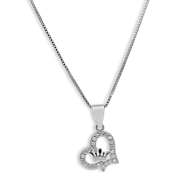 Sterling Silver 925 Heart with Crown Pendant Set (Necklace and Earrings) - FKJNKLSTSL2320