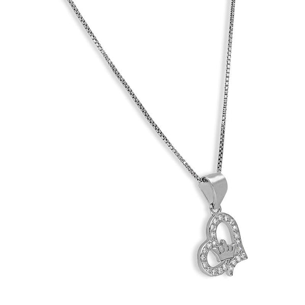 Sterling Silver 925 Heart with Crown Pendant Set (Necklace and Earrings) - FKJNKLSTSL2320