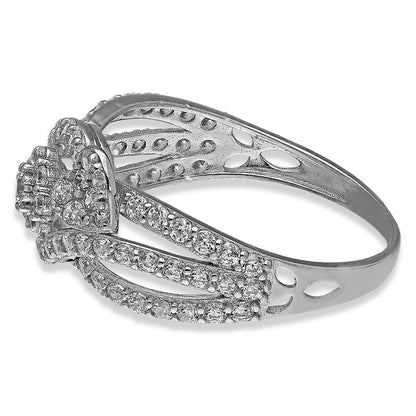 Sterling Silver 925 Flower and Heart Ring - FKJRNSL3009