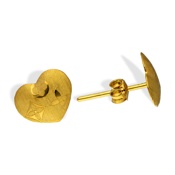 Gold Heart Shaped Stud Earrings 18KT - FKJERN18KU3022