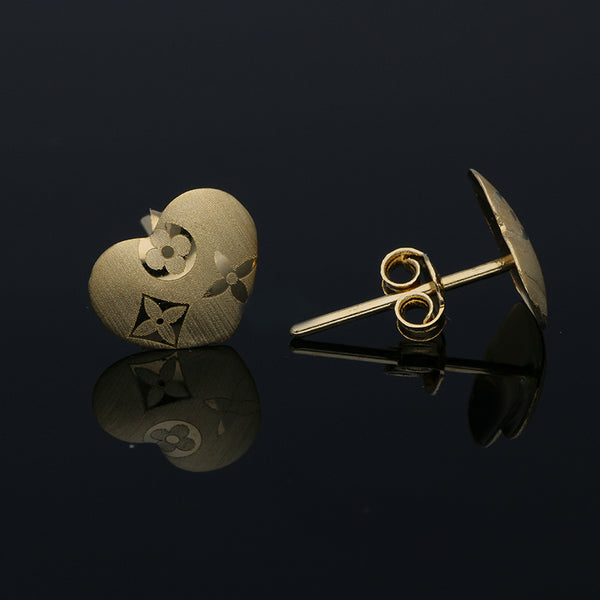 Gold Heart Shaped Stud Earrings 18KT - FKJERN18KU3022