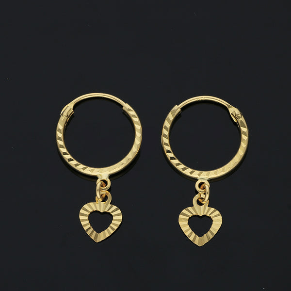 Gold Hanging Heart Hoop Earrings 18KT - FKJERN18KU3023