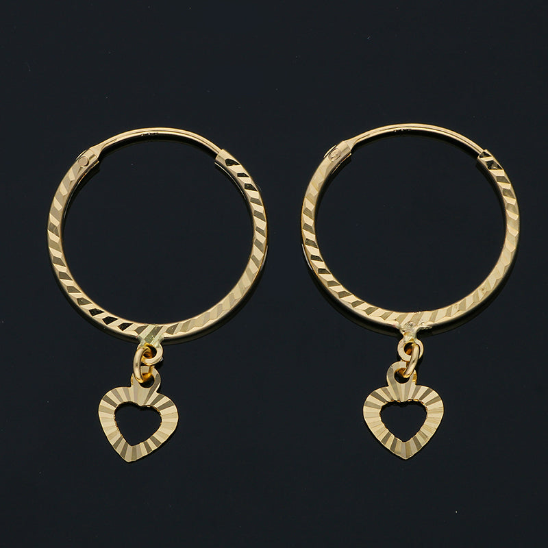 Gold Hanging Heart Hoop Earrings 18KT - FKJERN18KU3025