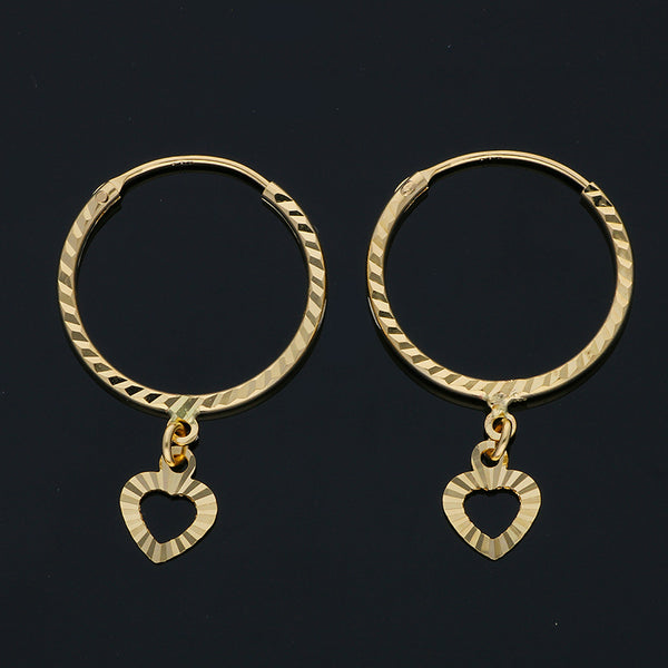 Gold Hanging Heart Hoop Earrings 18KT - FKJERN18KU3025