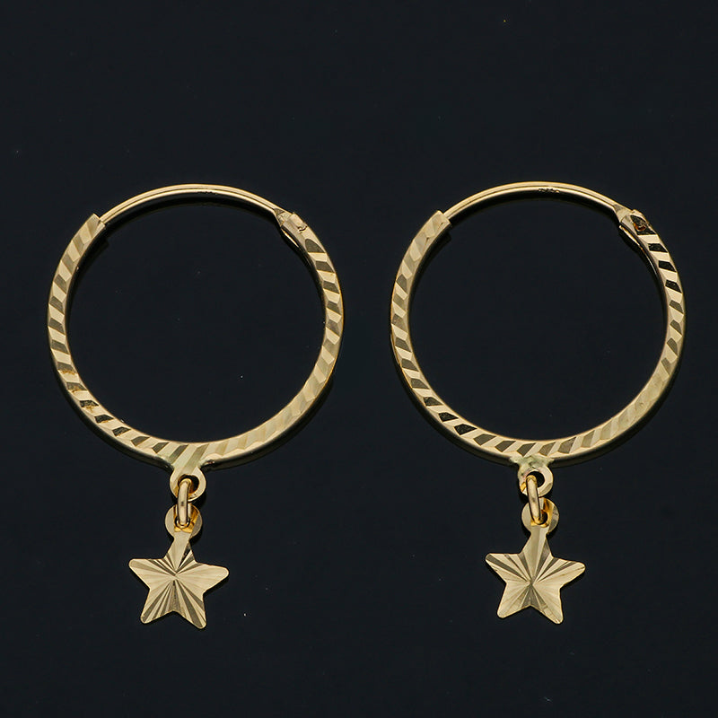 Gold Hanging Stars Hoop Earrings 18KT - FKJERN18KU3026
