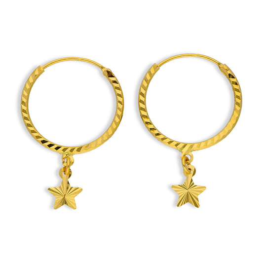 Gold Hanging Stars Hoop Earrings 18KT - FKJERN18KU3026