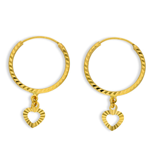 Gold Hanging Heart Hoop Earrings 18KT - FKJERN18KU3023