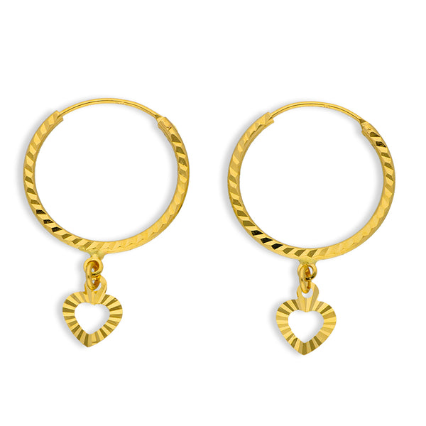 Gold Hanging Heart Hoop Earrings 18KT - FKJERN18KU3023