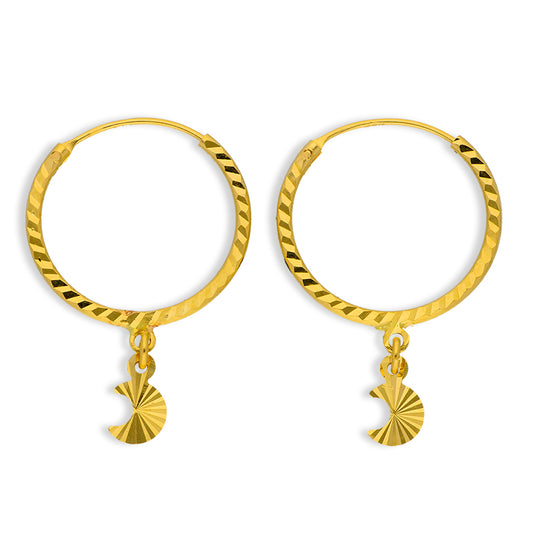 Gold Hanging Moon Slice Hoop Earrings 18KT - FKJERN18KU3024