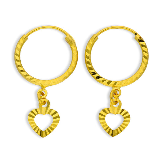 Gold Hanging Heart Hoop Earrings 18KT - FKJERN18KU3025