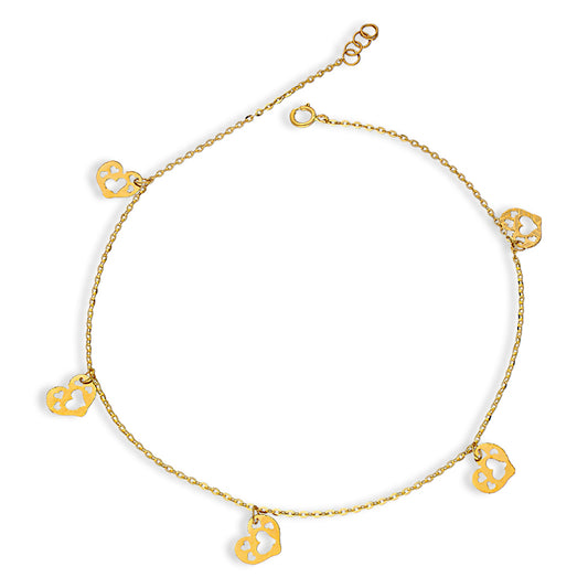 Gold Hanging Hearts Anklet 18KT - FKJANKL18KU5000