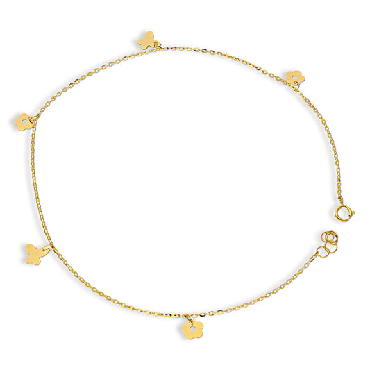 Gold Hanging Flowers and Butterflies Anklet 18KT - FKJANKL18KU5003