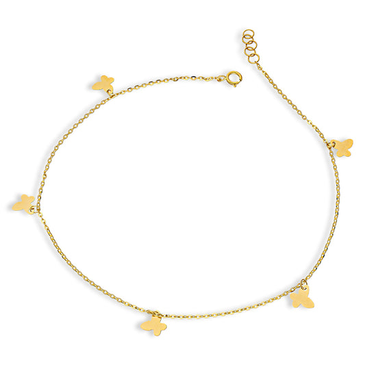 Gold Hanging Butterflies Anklet 18KT - FKJANKL18KU5005