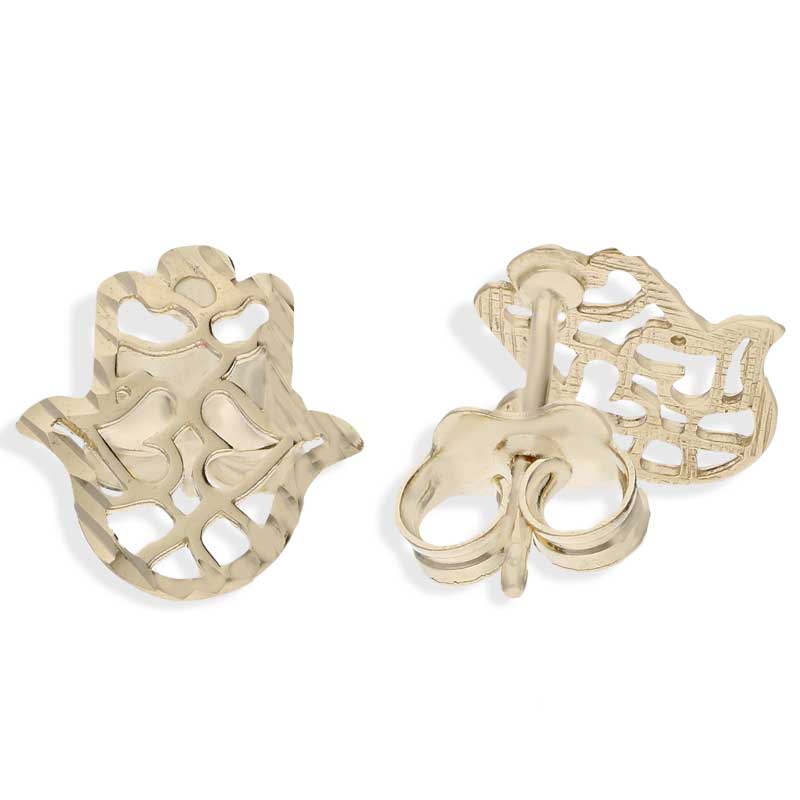 Gold Hamsa Hand Stud Earrings 18KT - FKJERN18KU3069
