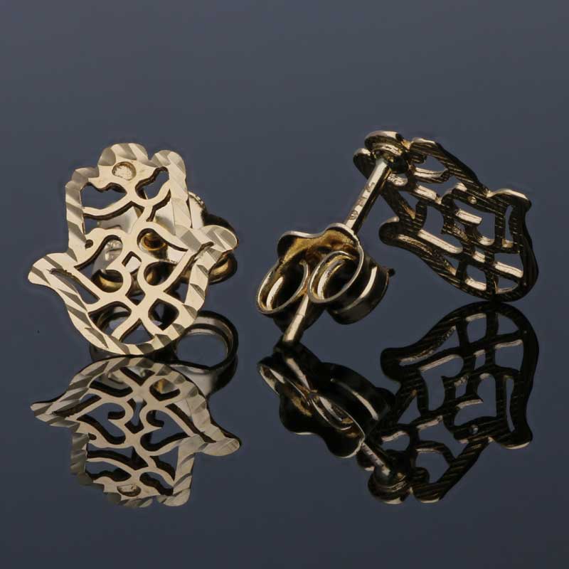 Gold Hamsa Hand Stud Earrings 18KT - FKJERN18KU3069