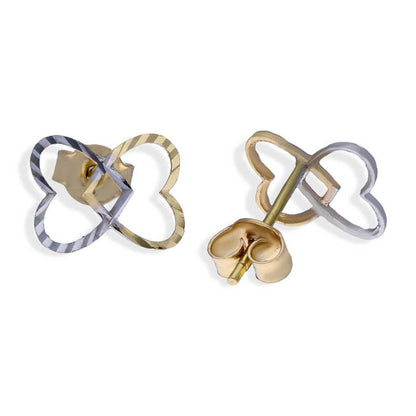 Dual Tone Gold Twin Hearts Stud Earrings 18KT - FKJERN18KU3079