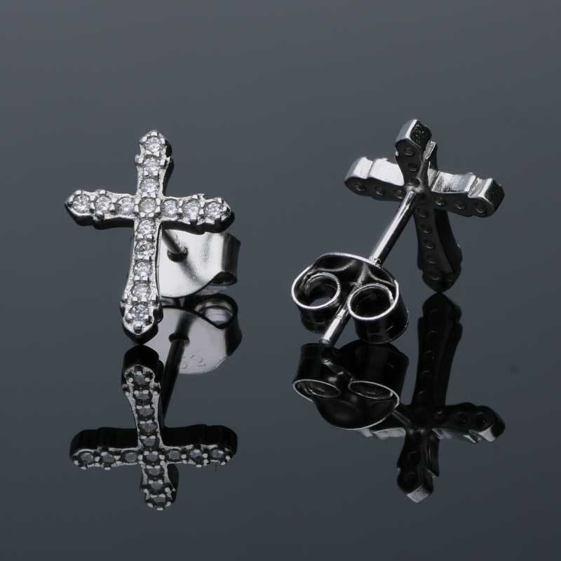 Sterling Silver 925 Cross Shaped Stud Earrings - FKJERNSLU3082