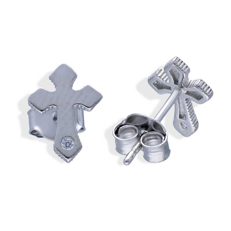 Sterling Silver 925 Cross Shaped Stud Earrings - FKJERNSLU3083