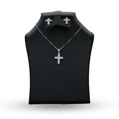 Sterling Silver 925 Cross Shaped Pendant Set (Necklace and Earrings) - FKJNKLSTSLU2019