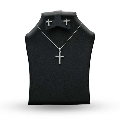 Sterling Silver 925 Cross Shaped Pendant Set (Necklace and Earrings) - FKJNKLSTSLU2020