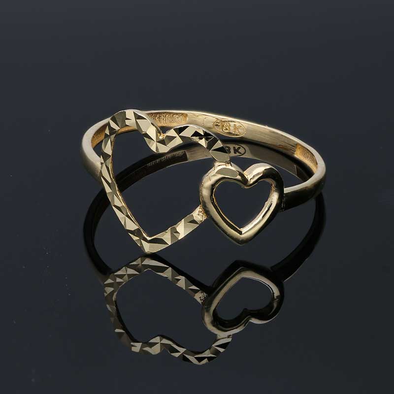 Gold Twin Heart Shaped Ring 18KT - FKJRN18KU2027